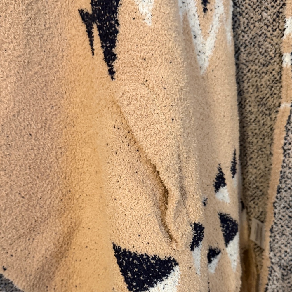 Cozy Aztec Fringe Poncho Sweater - Beige - Picture 3 of 5